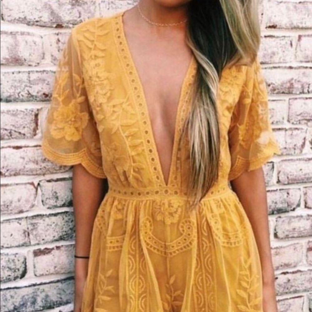 Honey Punch mustard romper